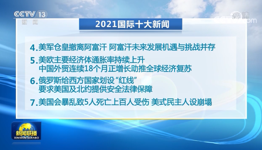 中央广播电视总台发布2021国内十大新闻 国际十大新闻